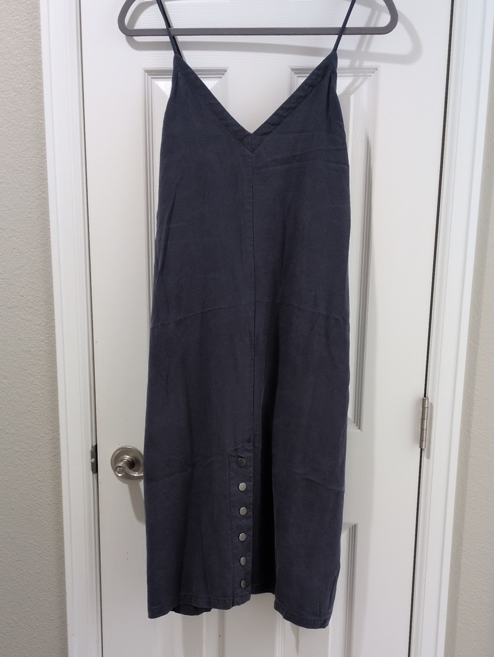 Avec Les Filles Blue Midi Slip Dress with Front Button Hem